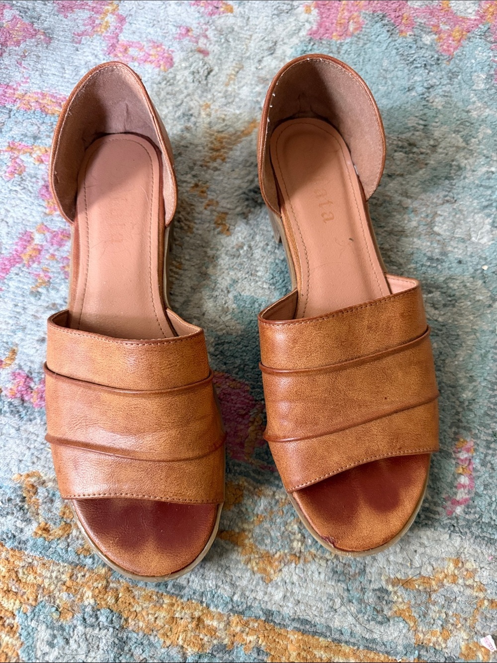 Women's Tan Leather Mata Slide Sandals - Casual Open-Toe Flats